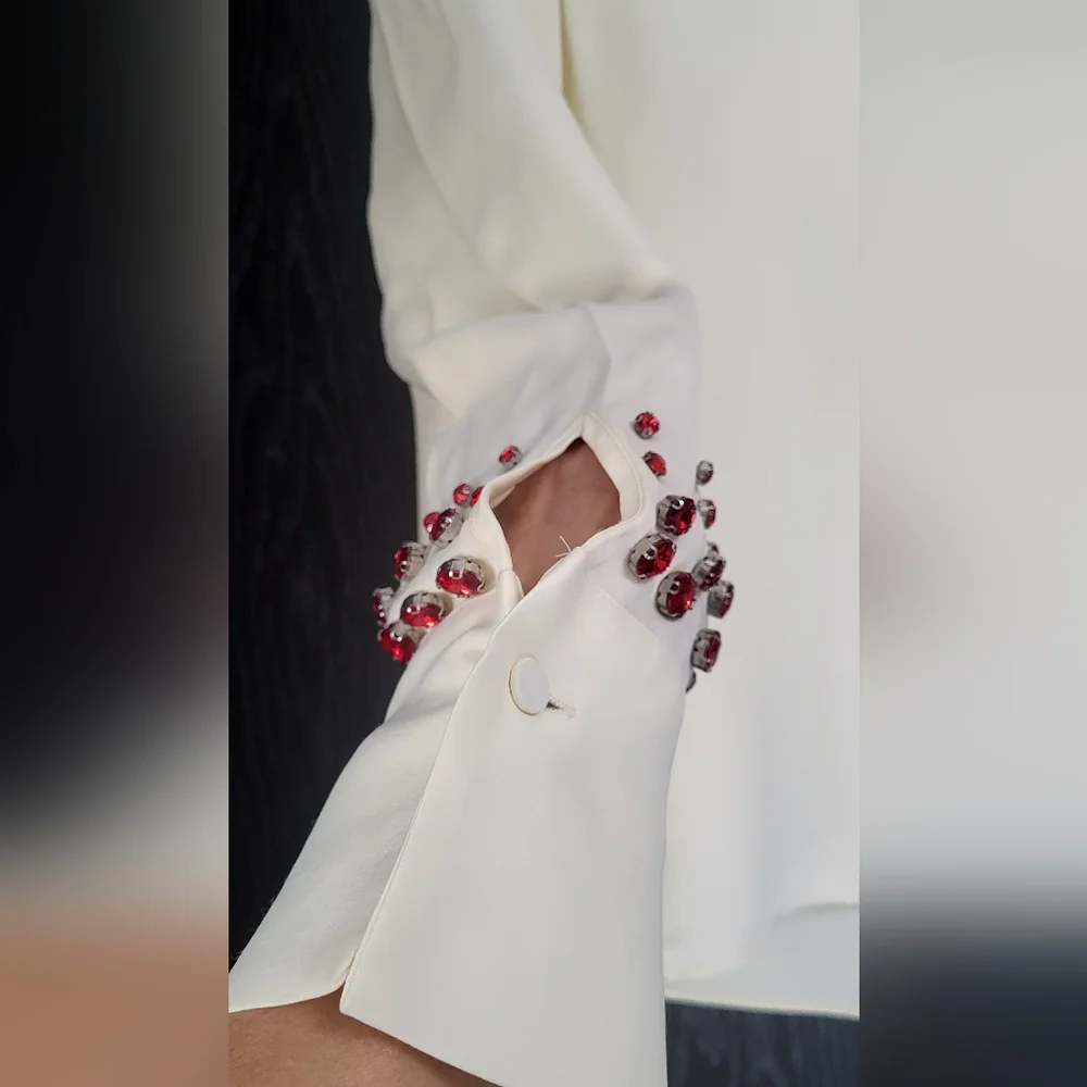Zara Limited Edition lvory & Red Crystal Blouse